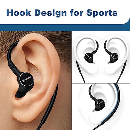 Hmusic Sports Earbuds Wired with Microphone, 3.5 mm Plug Metal Shell Earplugs in-Ear Headphones with Over Ear Hook Earphones for Sports, Running, Workout, Exercising, Gym | Metal Shell Earbuds, with Microphone, Button-Control in-Ear Headphones for Sports,