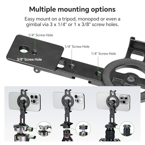 FANAUE Cell Phone Tripod Mount, Magnetic Aluminum Smartphone Stand Adapter with Cold Shoe Arca Swiss QR Base Plate,1/4" & 3/8'' Screw Phone Holder Mount for Video Live Streaming Vlogging