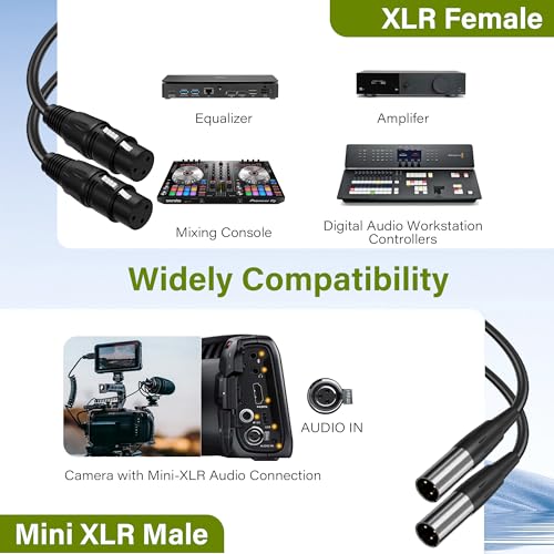 3 Pin Mini XLR Male to XLR Female Microphone Cable Adapter 1 Ft/2 Pack for Blackmagic Pocket Cinema Camera BMPCC Video Assist 4K Sharp 8K & C70, Pro Lapel Audio Replacement Cable - size: 1 FT, style: Male Mini XLR to Female XLR