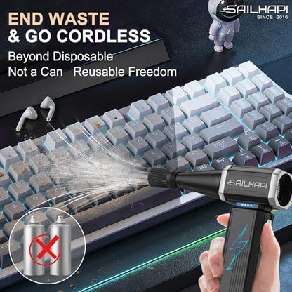 Powerful Air Duster, Rechargeable Blower, Turbo Fan, Barber Gifts | 300000RPM, Handheld Fast Clean, for Computer Accessories, PC Gamers, Carpenter, Laptop, Desk & Snow Removal, Gadgets for Men - color: Bright Silver