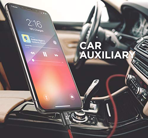 (Apple MFI Certified) iPhone Aux Lightning Cord to Male 3.5mm Auxiliary Cable (iPhone Audio Link to Car Jack, Headphones & Speakers) (Red)