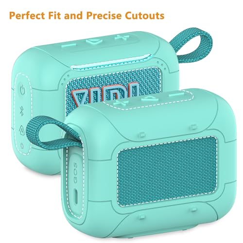 Protective Case for JBL Go 5 Portable Bluetooth Speaker | Accessories Hard Carrying Case and Silicone Cover with Metal Carabiner (Teal Case) - color: Teal Case