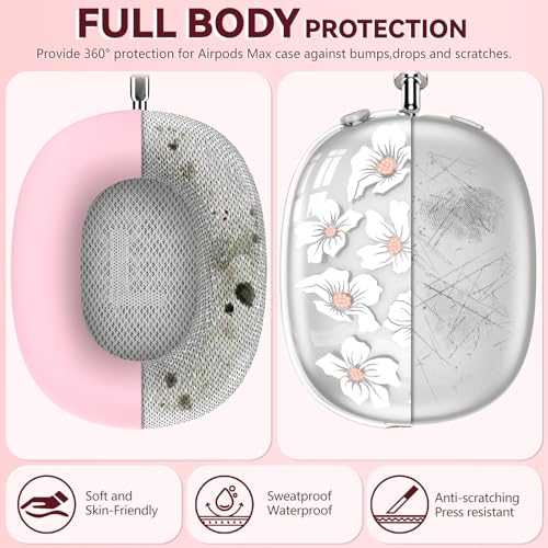 for Apple AirPods Max,Clear Flower Soft TPU Case for Women Girly,Lily | Ear Pad Case Cover/Ear Cups Cover/Headband Cover for AirPods Max Headphones (2024/2020)Transparent AirPod Max (USB-C) - color: Lily