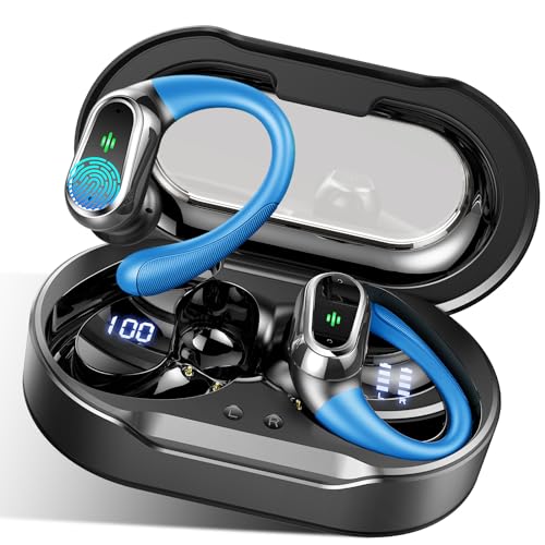 Wireless Earbuds, 2026 Bluetooth 5.4 Headphones, ENC Noise Canceling Mic | 60Hrs+ Stereo Wireless Headphones, IP7 Waterproof Bluetooth Earbuds, Sport Earhooks, Dual LED Display, for Workout, Running - color: comb blue