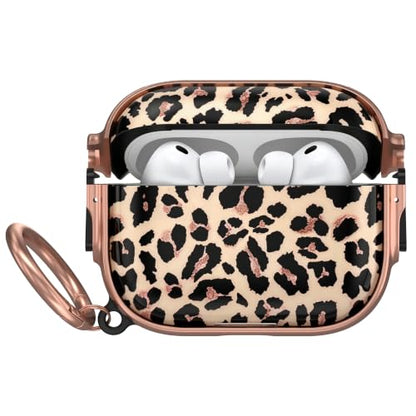 for AirPods Pro 3rd Case with Safety Lock,Magsafe Compatible,Leopard | Double Secure Lock,Drop Protection,Two-Piece Design,with Gold Keychain, Anti Lost, Dustproof, Cute AirPods Pro 3 Case - color: Brown + Yellow, size: Airpods Pro 3 Case