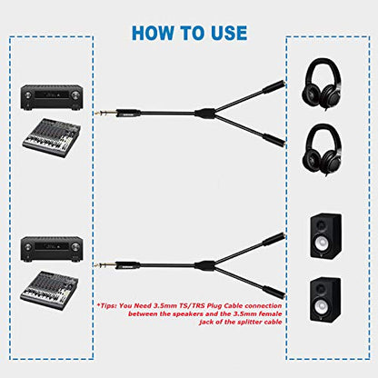 HOSONGIN 1/4 inch TRS to Dual 3.5mm Female Y Cable, 1.5ft, Black Copper Wire & Gold Plated Connectors, Compatible with Headphones - style: 1/4" TRSM to Dual 1/8" TRSF