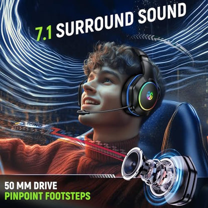 Tatybo Wireless Gaming Headset for PS5 PC, Dual Mode, Low Latency, Blue | 7.1 Surround Sound, Bluetooth+2.4GHz Dual Mode, Noise-Canceling Mic for FPS Battle Royale, 40Hrs for Switch, Mobile, Laptop - color: Blue