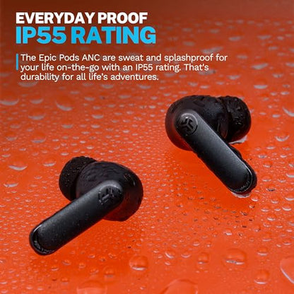 JLab Epic Pods ANC, True Wireless Earbuds, Active Noise Cancelling, Bluetooth, Black