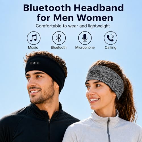 2-Pack Sleep Headphones Bluetooth Headband with Thin Speakers-Black&Gray | Headband Headphones for Sleeping & Sports, No Ear Pressure for Side Sleepers,12-Hour Battery, Works with All Bluetooth Device