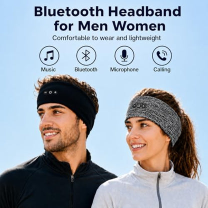 2-Pack Sleep Headphones Bluetooth Headband with Thin Speakers-Black&Gray | Headband Headphones for Sleeping & Sports, No Ear Pressure for Side Sleepers,12-Hour Battery, Works with All Bluetooth Device
