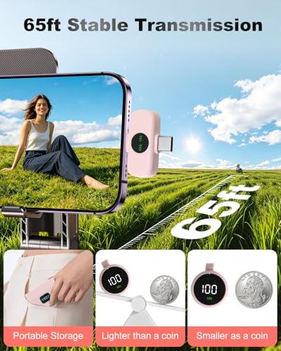 Wireless Microphone for iPhone & USB C Android, AI Noise Canceling Lapel Mic with Charging Case Magnetic Clip LCD Display DSP Chip Lavalier Mini Microphone for Vlogging Tiktok Live Stream YouTube Pink - color: Pink