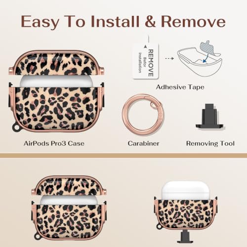 for AirPods Pro 3rd Case with Safety Lock,Magsafe Compatible,Leopard | Double Secure Lock,Drop Protection,Two-Piece Design,with Gold Keychain, Anti Lost, Dustproof, Cute AirPods Pro 3 Case - color: Brown + Yellow, size: Airpods Pro 3 Case