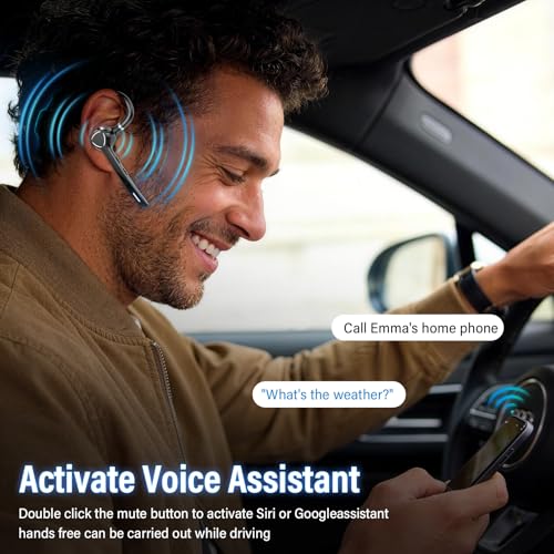Bluetooth Headset, Single-Ear ENC Mic, APTX HD Audio, Dual Device Connectivity, Noise Cancelling Mic, Ideal for Truckers & Office