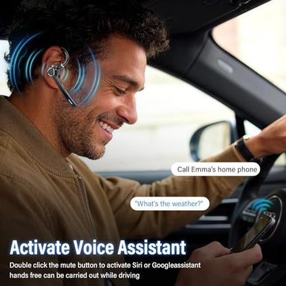 Bluetooth Headset, Single-Ear ENC Mic, APTX HD Audio, Dual Device Connectivity, Noise Cancelling Mic, Ideal for Truckers & Office