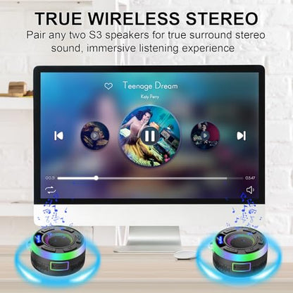 Shower Bluetooth Speaker IPX7 Waterproof, Portable Bluetooth Speakers with Suction Cup and Time Display, Crystal Sound&Bass LED Light 1100mAh, Wireless Shower Speaker for Outdoor/Kayak/ Gifts/Beach - color: Black