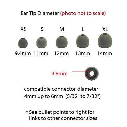 6 Pr Black Extra Small Ear Tips Earphones Plus Replacement Ear Tips for in Ear Earbud Earphones - size: Extra Small