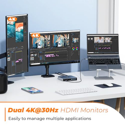 TobenONE Docking Station 3 Monitors, Driver-Based, for MacBook M1-M5/Neo | 13-in-1 USB C Dock with 2 4K HDMI, VGA, 4 USB, 65W Charger, for Mac mini, Dell, Lenovo, HP, for Home Creator/Developer/Worker