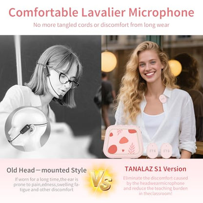 S1 Voice Amplifier Wireless, 25W Portable PA System with Dual Wireless Lavalier Mics, Bluetooth Speaker with Shoulder Strap for Classroom, Training, Tour Guiding & Public Speaking (Pink) - color: Pink