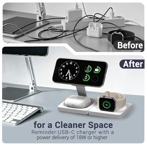3 in 1 Wireless Charging Station for Apple Magsafe Charger Stand,Fast Magnetic Wireless Charger Station for iPhone 17 Air 16 15 14 13 12 Series,Airpods Pro,Apple Watch Ultra (White) - color: White