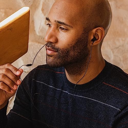 Panasonic ErgoFit Wired Earbuds with Microphone, 3.5mm Jack Wired Headphones with Mic and Call Controller, Ergonomic Custom-Fit Earpieces (S/M/L), for Phones and Laptops - RP-TCM125-KA (Matte Black) - color: Matte Black, style: With Mic