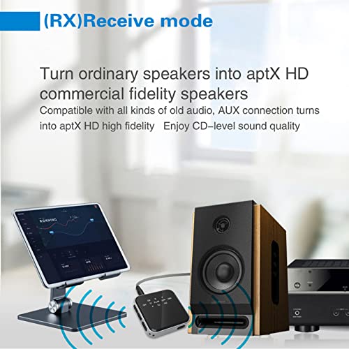 Bluetooth 5.2 Transmitter Receiver, AptX Adaptive HD Adapter, Dual Mode, Low Latency Audio with 3.5mm AUX Connector for TV/PC and Home Stereo Systems