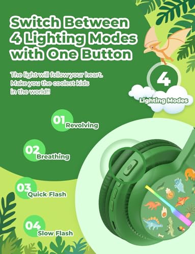 iClever BTH12 Kids Bluetooth Headphones 85H Playtime with LED Lights Travel - color: C-Green