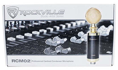 Rockville RCM02 Studio Recording Condenser Mic with Metal Shock Mount | Cardioid, 16mm Diaphragm, Aluminum Body, 48V Phantom Power, XLR and 3.5mm Cables Included, Anti-Wind Cap
