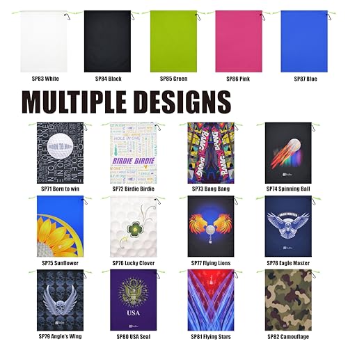 SANDIAN, Golf Shoes Pouch Bag, Waterproof Packing Storage Bag, Drawstring Rope Closures, Sublimation Dye Prints, Durable PU Coatings, Weather Resistant, Large Capacity, Carabiner Included (SP82)