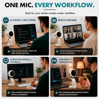 Movo WebMic USB Dictation Microphone in White – Cardioid for Vibe Coding - color: Pearl White