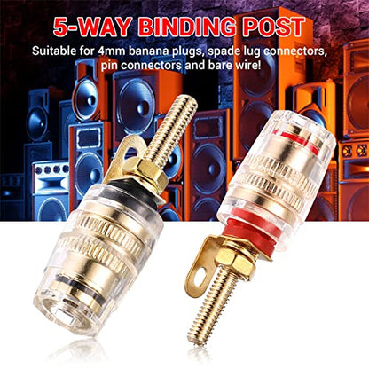 Facmogu 2 Pairs Mini Gold Plated Insulated 5-Way Binding Post Banana Plugs 4mm, 24K Gold Plated Sold Brass Amplifier Speaker Terminal Binding Post Banana Jack - Long - size: Small-Long