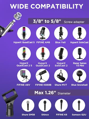 InnoGear Microphone Stand Mic Boom Arm for Blue Yeti HyperX QuadCast S SoloCast Snowball Fifine K669B and other Mic, with Shock Mount Windscreen Pop Filter Mic Clip Holder Cable Ties, Medium | Pop Fiilter and Shock Mount Included, for Desk Thickness Withi