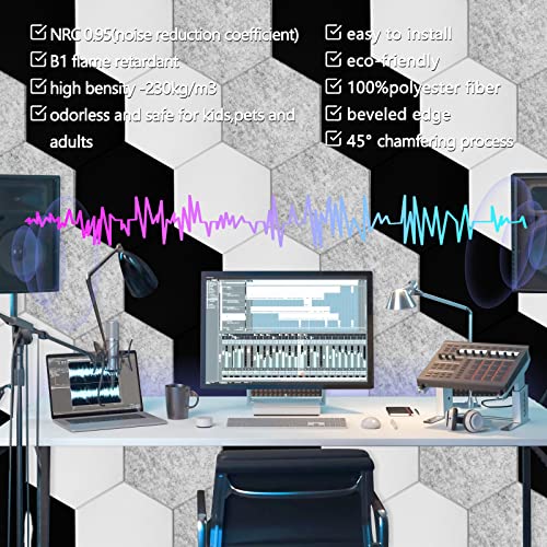 18 Pack Acoustic Panels-12"X10"X 0.4" Self-Adhesive Soundproof Wall Panels High-Density Sound Absorbing Panel Acoustic Treatment Panel Used in Home & Offices （Black Hexagon） - color: black-hexagon