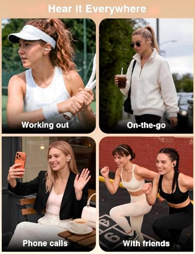 Open Ear Earbuds, Wireless Bluetooth 6.0 Clip-on Earbuds, 50H Playtime, Comfortable Snug Fit, Chic Tech Accessories & Gifts for Women & Kids, White