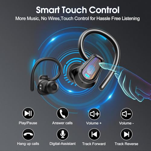 Wireless Earbuds Bluetooth 5.4, 50H Playtime Sport Earphones with Earhooks, HiFi Stereo Bluetooth Hearphones with ENC Noise Cancelling Mic, IPX7 Waterproof Over the Ear Buds for Gym/Running/Workout