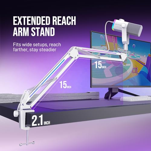 FIFINE AM8PROTW Streaming Microphone Kit for Gaming, XLR/USB Dynamic Mic | PC Microphone with RGB Boom Arm Stand, Mute Tap, 3-in-1 Volume Knob, Audio Balance, for Podcast Vocal, White - color: White