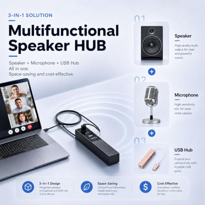 3 in 1 USB Computer Speaker with Microphone, PC Laptop Desktop Conference Speaker with Mic for Smart Home Office and Online Study，360 Degree Enhanced (8) - size: 8