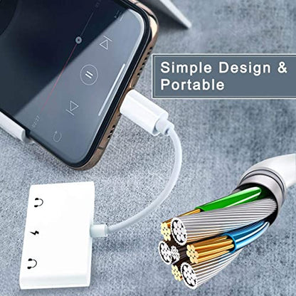 3 in1 Lightning to 3.5mm Headphone Adapter for iPhone | Dual Earphone Jack Audio and Charging Adapter, Headphone Splitter for iPhone 14/13/12/11/XS Max/XR/8/7 Plus/6/iPad