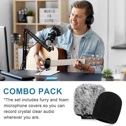 ChromLives Mic Cover Compatible with Blue Yeti, Microphone Windscreen, Foam Cover Furry Wind Muff Compatible with Blue Yeti, Yeti Pro Condenser，Combo 2Pack - color: grey+black