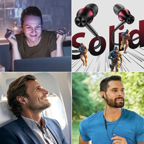 Jiunai Wired Earbuds 3.5mm Headphones in Ear Built-in Mic Red Black | Magnetic Noise Isolated Stereo Hands Free Wired Ear Buds for CD Player Laptop Airplanes Travel iPhone/iPad/Android School