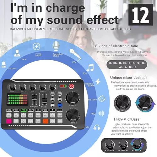 F998 Podcast Equipment Bundle, Audio Interface & BM888 Recording Studio Microphone, Professional Live Sound Card w/Dj Mixer Effects & Voice Changer for Live Streaming Gaming YouTube TikTok(Black)