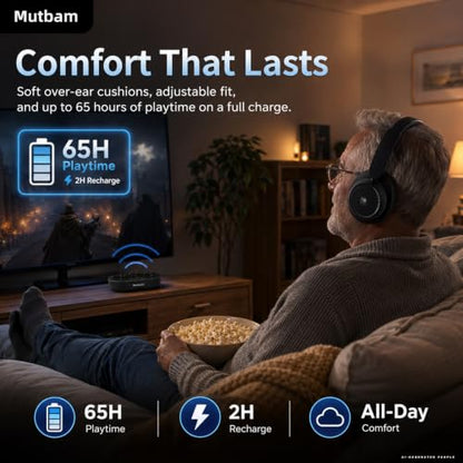 Wireless Headphones for TV, 65H Playtime, Charging Dock | TV Headphones Wireless for Seniors , Ideal Gifts, 65H Playtime Plug-Play, Low Latency, Perfect for Elderly Seniors