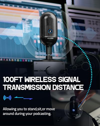 ALABS USB Wireless Cardioid Condenser Mic for Podcast/Gaming/Home Office | 100ft Signal Transmission Distance,Streaming Mic with LED, Quick Mute Indicator, Noise Cancelling for PC/Mac