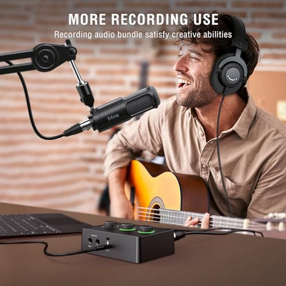 FIFINE Podcast Equipment Bundle Set, Music Recording Kit with Studio Dynamic Microphone and USB Audio Mixer with XLR Mic Input, Headphone Monitoring, Volume Knob for Vocal/Voice Over-AmpliTank KS6