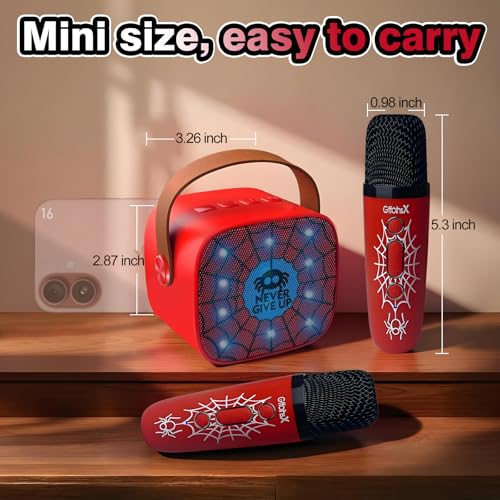 Mini Kids Karaoke Machine with LED and Fun Voice,Girls Boys Birthday Gifts | Portable Bluetooth Speaker with 2 Wireless Microphones for Ages 3,4,5,6,7,8,9,10+ Years Old Girl Boy Party Gift,Singing Toys - color: RED