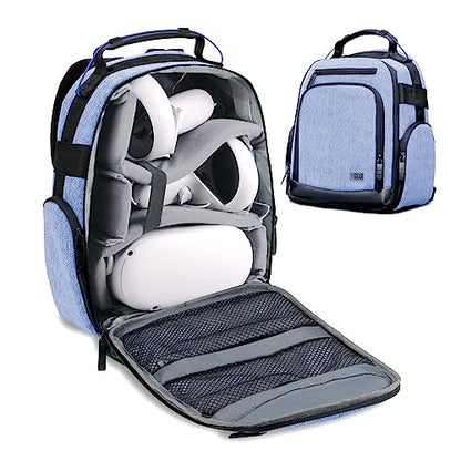 USA GEAR VR Headset Case - Virtual Reality Backpack with Customizable Interior Compartments Compatible with VR Gaming Headset, Controllers, and More Virtual Reality Gaming Accessories - Blue - color: Blue