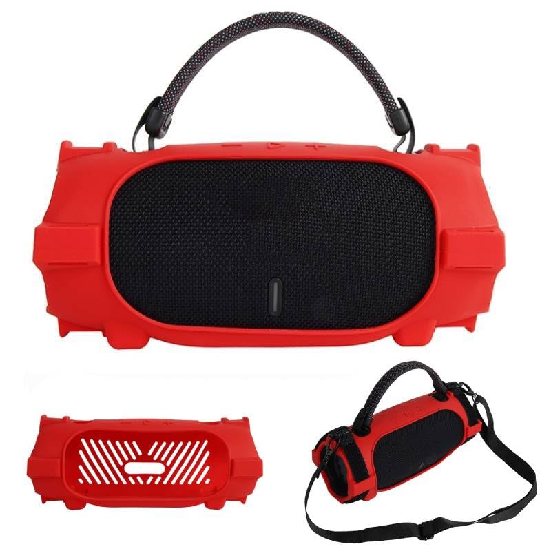 Silicone Case Cover for JBL Charge 6 Portable Bluetooth Speaker, Soft Protective Sleeve Travel Carrying Protective Cover Speaker Silicone Case with Shoulder Strap and Bike Strap (Red) - color: Red
