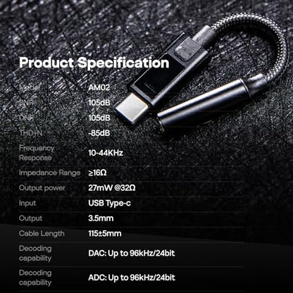 KZ AM02 USB C to 3.5mm Portable DAC Decoding IEM Amplifier Audio Adapter