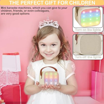Mini Karaoke Machine for Kids & Adult, 4-12 Years Old Girls Christmas Birthday Gift, Karaoke Toys Gifts for Girls Ages 4, 5, 6, 7, 8, 9, 10, 12 +Year Old Birthday Party Light Beige - color: Light Beige