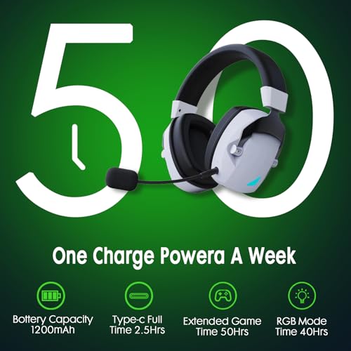 Wireless Gaming Headset for PS5, PS4, PC, Nintendo Switch, 2.4GHz USB Gaming Headphones, Bluetooth 5.3, 50H Battery, Noise Canceling Microphone, ONLY 3.5mm Wired Mode for Xbox Series-Black and White