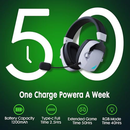 Wireless Gaming Headset for PS5, PS4, PC, Nintendo Switch, 2.4GHz USB Gaming Headphones, Bluetooth 5.3, 50H Battery, Noise Canceling Microphone, ONLY 3.5mm Wired Mode for Xbox Series-Black and White